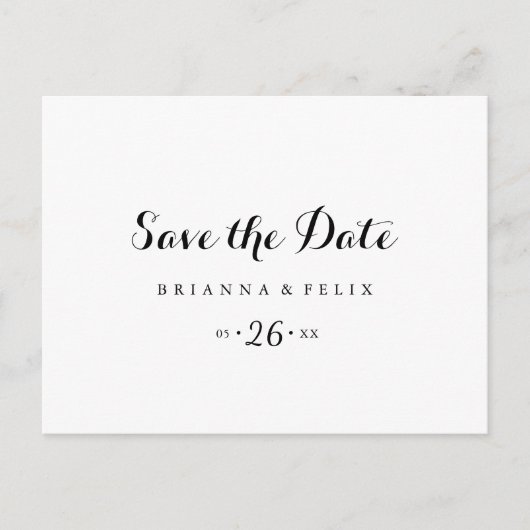 Moderne Kalligrafie Horizontaal Save the Date Briefkaart (Voorkant)