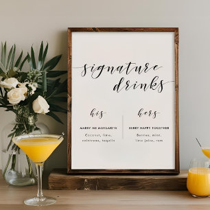 Moderne kalligrafie huwelijks handtekening drankje poster