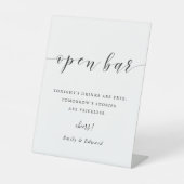 Moderne kalligrafie huwelijks open bar reclamebord met voetstuk (Voorkant)