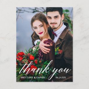 Moderne kalligrafie Huwelijksfoto Bedankt Wit Briefkaart