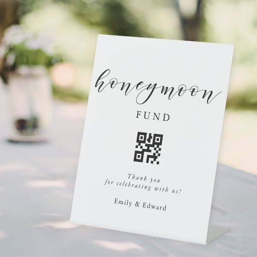 Moderne kalligrafie huwelijksreis fonds QR-code br Reclamebord Met Voetstuk