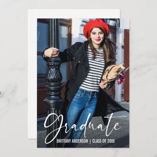 Moderne kalligrafie Ink Pen Script Afstuderen Aankondiging (Voorkant / Achterkant)