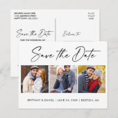 Moderne kalligrafie-inkt bespaart datum 3 foto briefkaart (Voorkant / Achterkant)