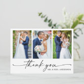Moderne kalligrafie inkt pen script 3 foto bruilof bedankkaart (Staand voorkant)
