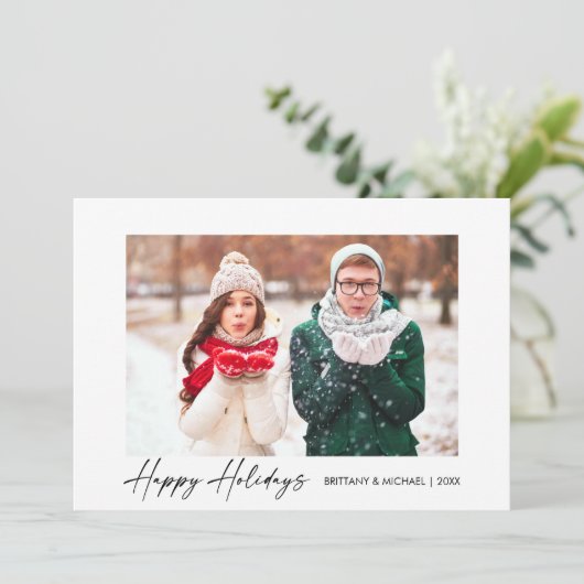 Moderne kalligrafie inkt Script Couple Photo Feestdagenkaart (Staand voorkant)