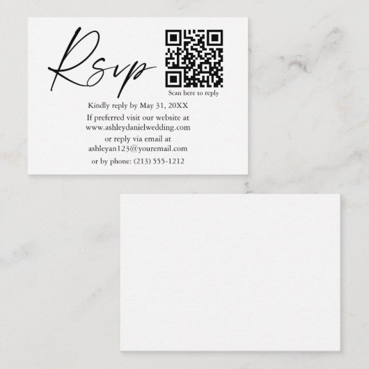 Moderne kalligrafie-inktscript QR Weddenschap RSVP Informatiekaartje (Voorkant / Achterkant)
