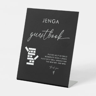 Moderne kalligrafie Jenga Gastenboek Trouwbord Reclamebord Met Voetstuk