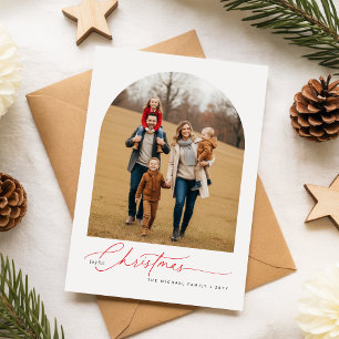 Moderne kalligrafie kerst familie foto feestdagenkaart