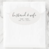 Moderne kalligrafie man en vrouw bruiloft ovale sticker (Tas)