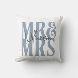 Moderne kalligrafie Manuscript Mrs Wedding Blue Kussen