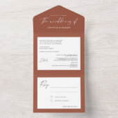 Moderne kalligrafie massief terracotta bruiloft all in one uitnodiging (Binnen)