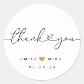 Moderne kalligrafie met harten bruiloft Dank u Ronde Sticker (Voorkant)