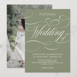 Moderne kalligrafie Minimalistische Sage Green Wed Kaart
