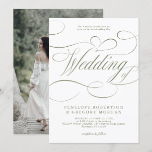 Moderne kalligrafie Minimalistische Sage Green Wed Kaart