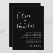 Moderne kalligrafie Monogram QR Code Zwart Bruilof Kaart (Voorkant / Achterkant)