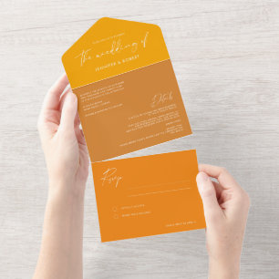 Moderne kalligrafie Oker Geel Goud Bruiloft Alles  All In One Uitnodiging