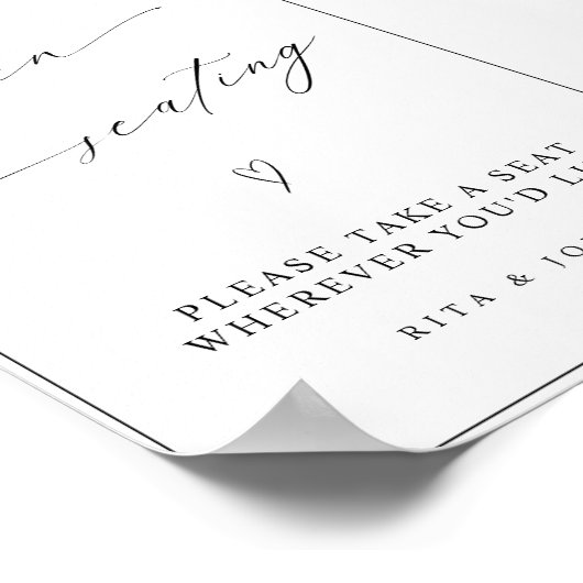 Moderne kalligrafie Open zitplaatsen Trouwbord Poster (Hoek)