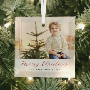 Moderne kalligrafie Prettig kerstfeest foto Glas Ornament