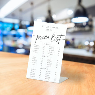 Moderne kalligrafie prijslijst voetstuk teken reclamebord met voetstuk