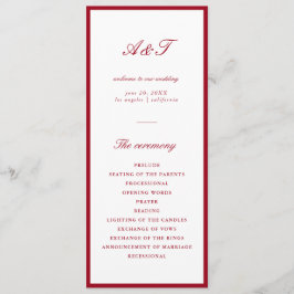 Moderne kalligrafie rode bruiloft programma