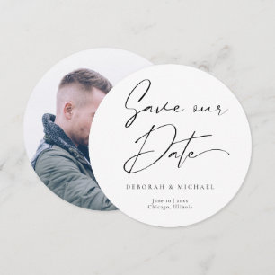 Moderne kalligrafie ronde cirkel zwart wit foto save the date