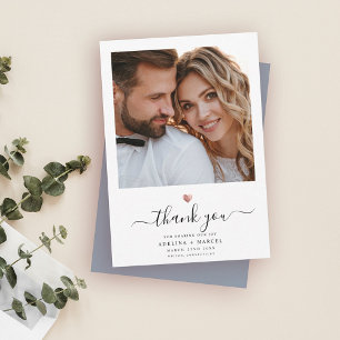 Moderne kalligrafie Roos Gold Heart Wedding Foto T Bedankkaart