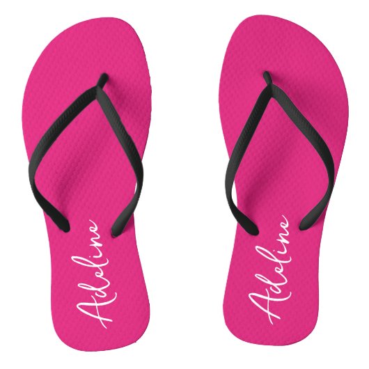 Moderne kalligrafie roze aangepaste naam teenslippers (Voetbed)