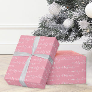 Moderne kalligrafie Roze en Witte Kerstmis Cadeaupapier