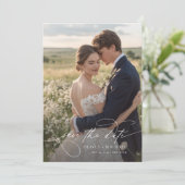 Moderne kalligrafie script foto bruiloft save the date (Staand voorkant)