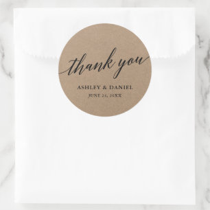 Moderne kalligrafie script kraft trouwkaart ronde sticker