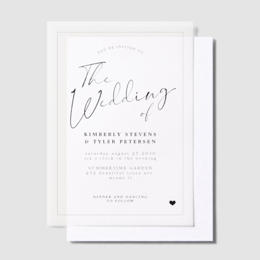 Moderne kalligrafie script overlay bruiloft vellum uitnodigingen (Offset)