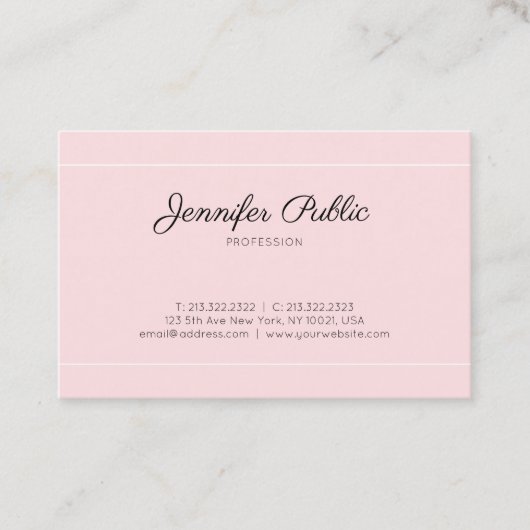 Moderne kalligrafie Script Plain Elegant Roze Luxe Visitekaartje (Voorkant)
