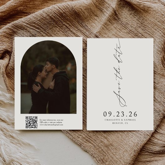 Moderne kalligrafie script QR-code bruiloft Save The Date