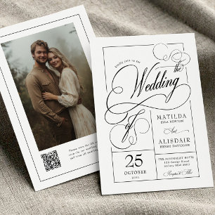 Moderne kalligrafie script QR-code foto bruiloft Kaart
