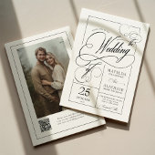 Moderne kalligrafie script QR-code foto bruiloft Kaart