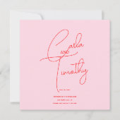 Moderne kalligrafie script roze rood bruiloft save the date (Voorkant)
