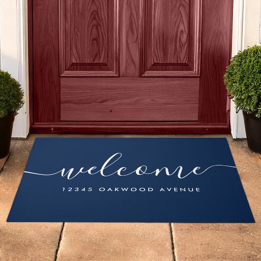 Moderne kalligrafie script welkomst straatadres deurmat