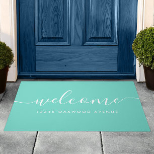 Moderne kalligrafie script welkomst straatadres deurmat