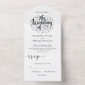 Moderne kalligrafie Script Zwart-wit bruiloft All In One Uitnodiging (Binnen)