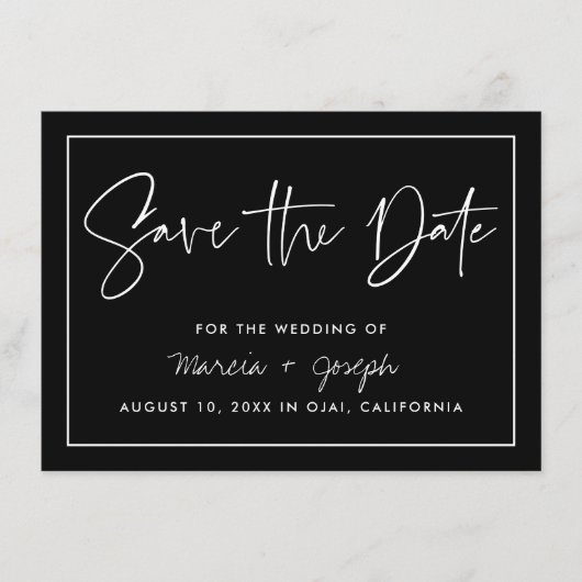 Moderne kalligrafie Sparen de Datum Zwart en Wit Informatiekaartje (Voorkant)
