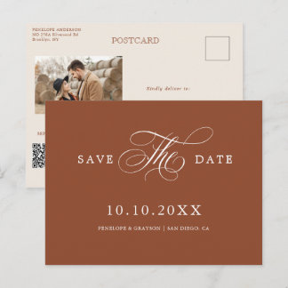 Moderne kalligrafie Terracotta Boho Bewaar de datu Briefkaart