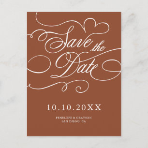 Moderne kalligrafie Terracotta boho Save the Date Briefkaart