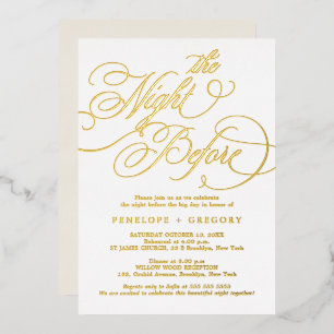 Moderne kalligrafie tijdloos goud De avond ervoor Folie Uitnodiging