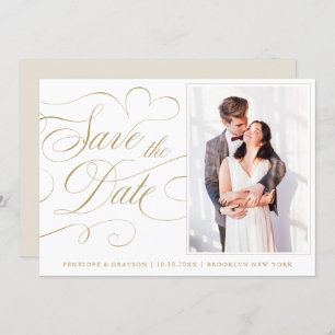 Moderne kalligrafie tijdloos goud Fotobruiloft Save The Date