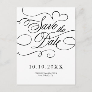 Moderne kalligrafie tijdloos zwart Save the Date Briefkaart