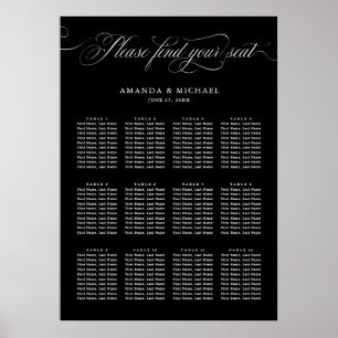 Moderne kalligrafie tijdloos zwart Zitplaatskaart Poster