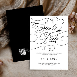 Moderne kalligrafie tijdloze Black QR code bruilof Save The Date