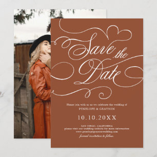 Moderne kalligrafie Tijdloze Terracotta Foto Save The Date