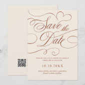 Moderne kalligrafie Tijdloze Terracotta QR-code Save The Date (Voorkant / Achterkant)