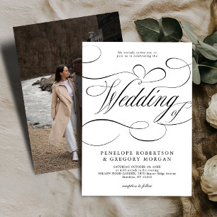 Moderne kalligrafie tijdloze Witte Zwarte bruiloft Kaart